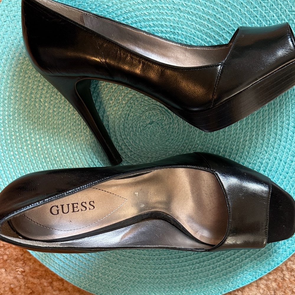 Guess Black peep toe heels